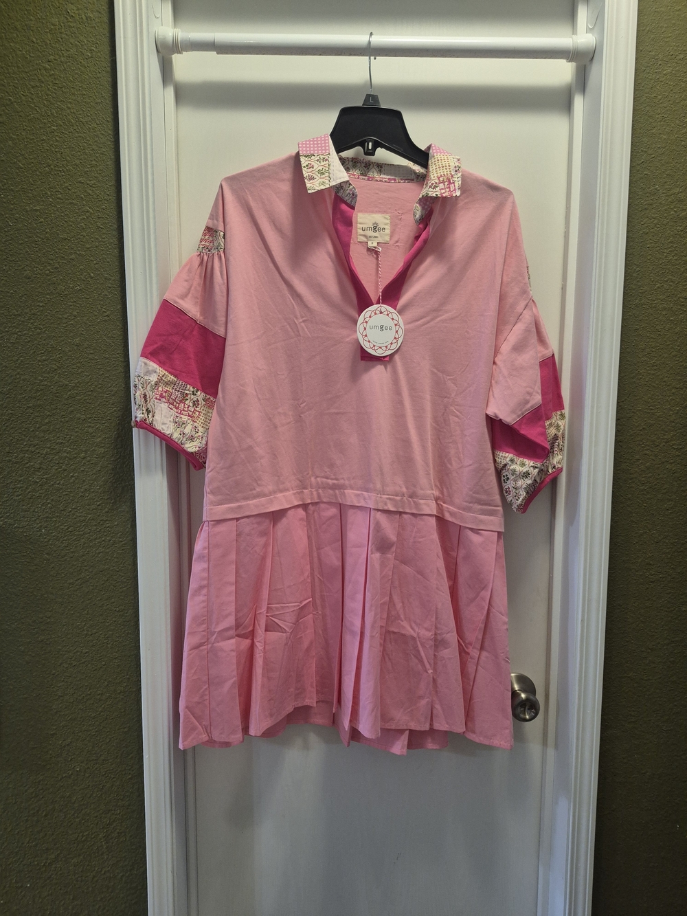 Umgee Pink Pleated Shirt Dress